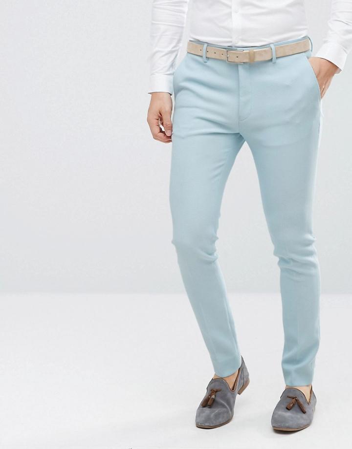 Asos Super Skinny Smart Pants In Blue Waffle Fabric - Blue