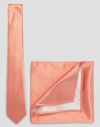 Asos Wedding Tie Iand Pocket Square Pack In Coral - Coral