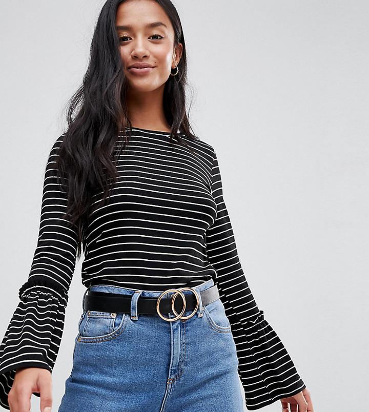 Boohoo Petite Stripe Bell Sleeve T-shirt - Multi