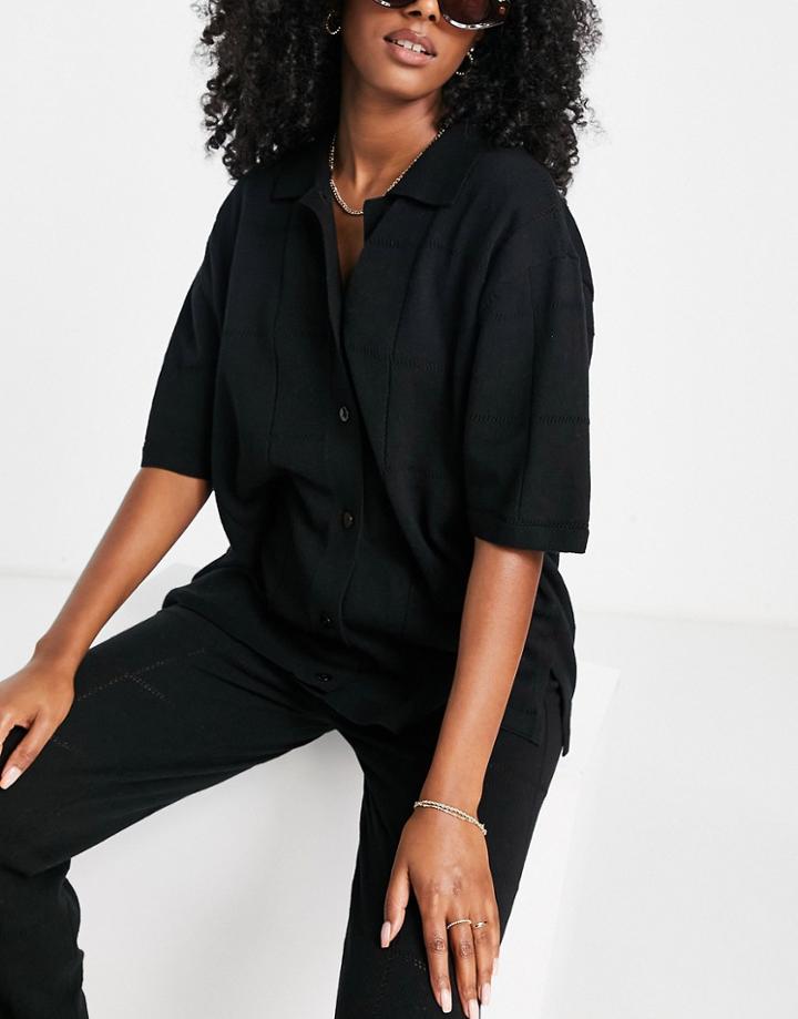 4th & Reckless Allie Crochet Knit Beach Shirt In Black - Part Of A Set