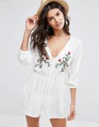 Asos Beach Romper With Floral Embroidery - Multi