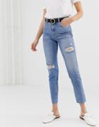 Pieces Ella Ripped Mom Jeans - Blue