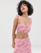Wild Honey Crop Top With Ruffle Straps In Vintage Floral Two-piece - Pink