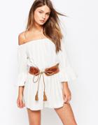 New Look Bardot Embroidered Flutter Sleeve Romper - White