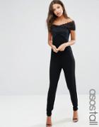 Asos Tall Bardot Lace Jersey Jumpsuit With Peg Leg - Black