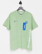 Topman Oversized T-shirt With Vertical Regiment Print In Sage-green