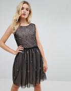 Amy Lynn Star Print Chiffon Overlay Dress - Black