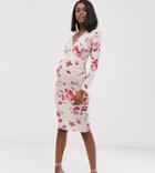 Blume Maternity Exclusive Wrap Front Stretch Midi Dress In Floral - Pink