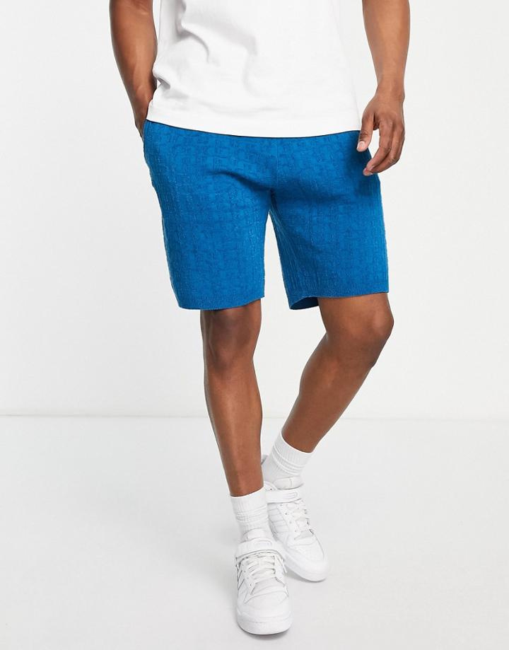 River Island Monogrammed Terrycloth Shorts In Turquoise-blue