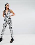 Jaded London Deep V Jumpsuit In Sequin Co-ord - Multi