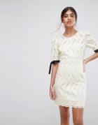 Asos Puff Sleeve Mini Dress In Broderie - Cream