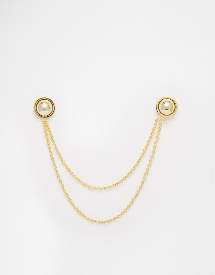 Asos Studded Collar Tips With Chain In Gold - Gold