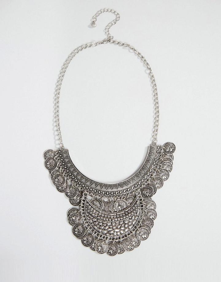 Nylon Statement Coin Necklace - Silver