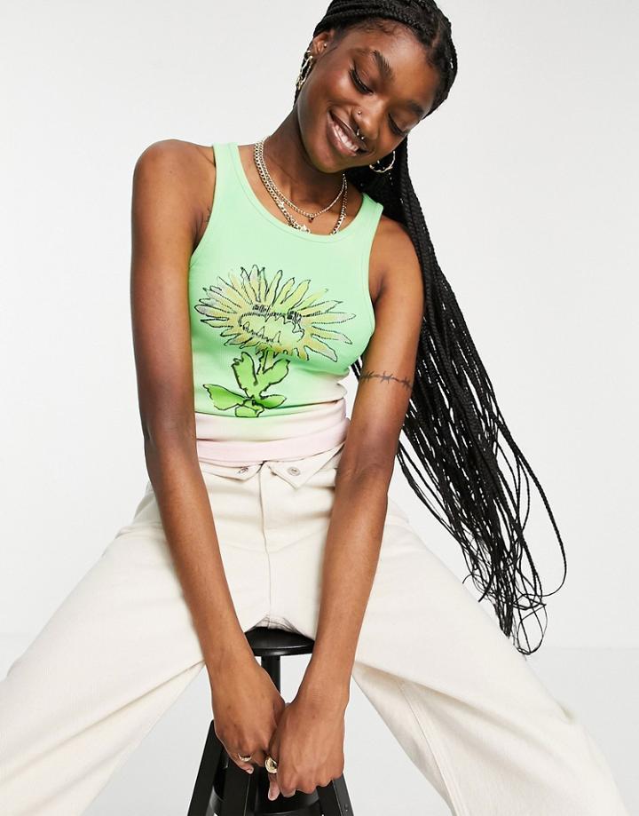 Weekday Stella Organic Cotton Racer Tank Top With Flower Print In Tie Dye-multi