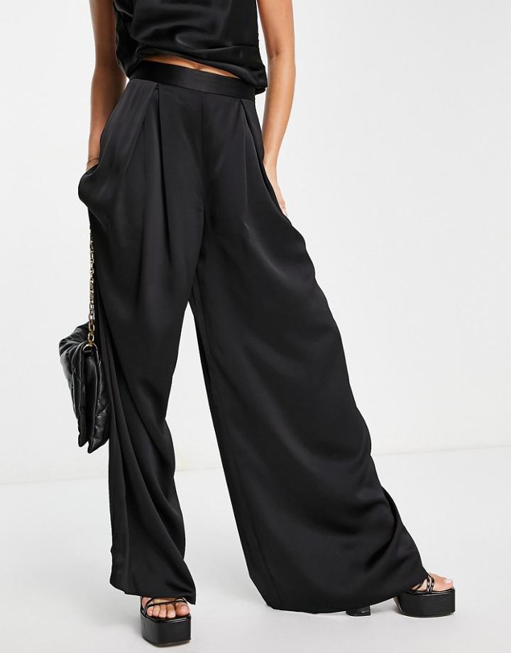Asos Design Set Satin Wide Leg Pants-black