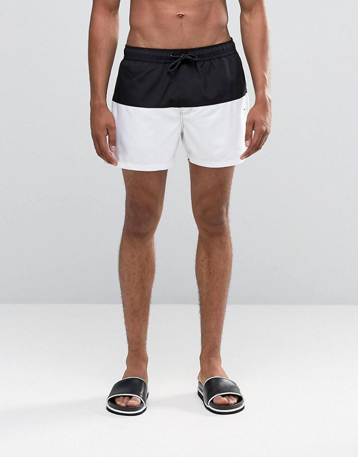 Asos Swim Shorts With Monochrome Panel In Short Length - Black