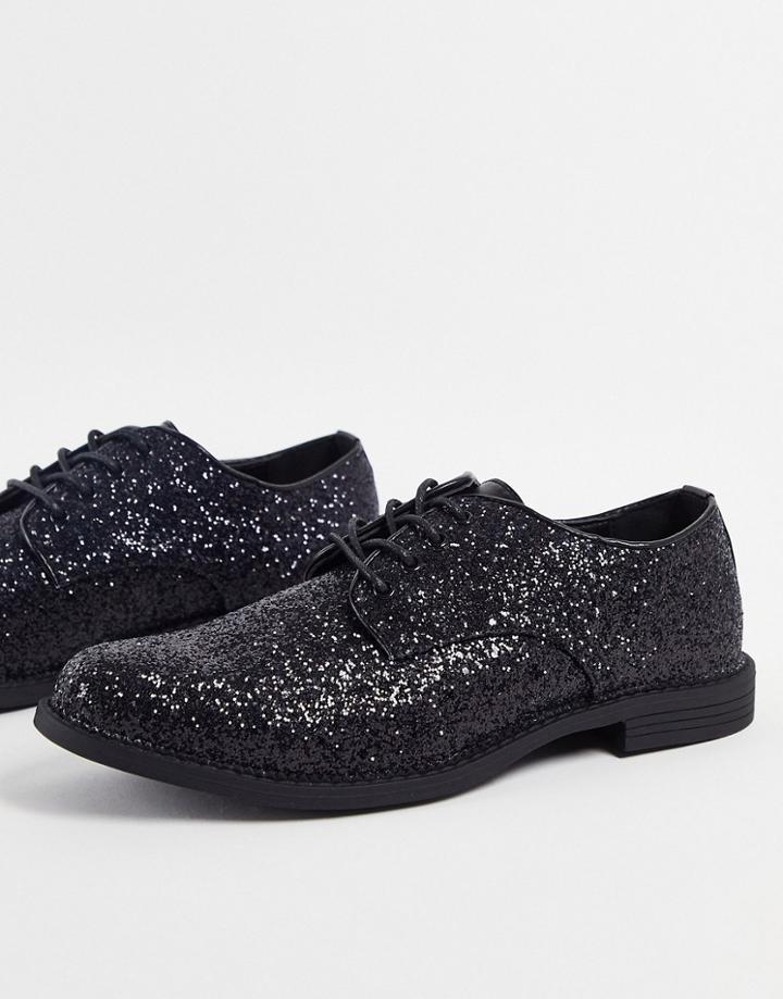 Truffle Collection Lace Up Brogues In Black Glitter