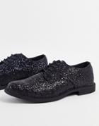 Truffle Collection Lace Up Brogues In Black Glitter