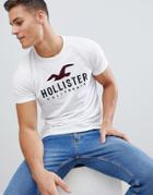 Hollister Iconic Large Logo T-shirt Slim Fit In White - White