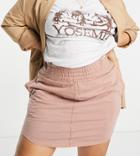 Asos Design Curve Washed Jersey Mini Skirt With Deep Shirred Waistband In Dark Nude-pink