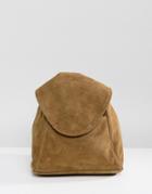 Asos Suede Minimal Backpack With Ring Pull Detail - Green