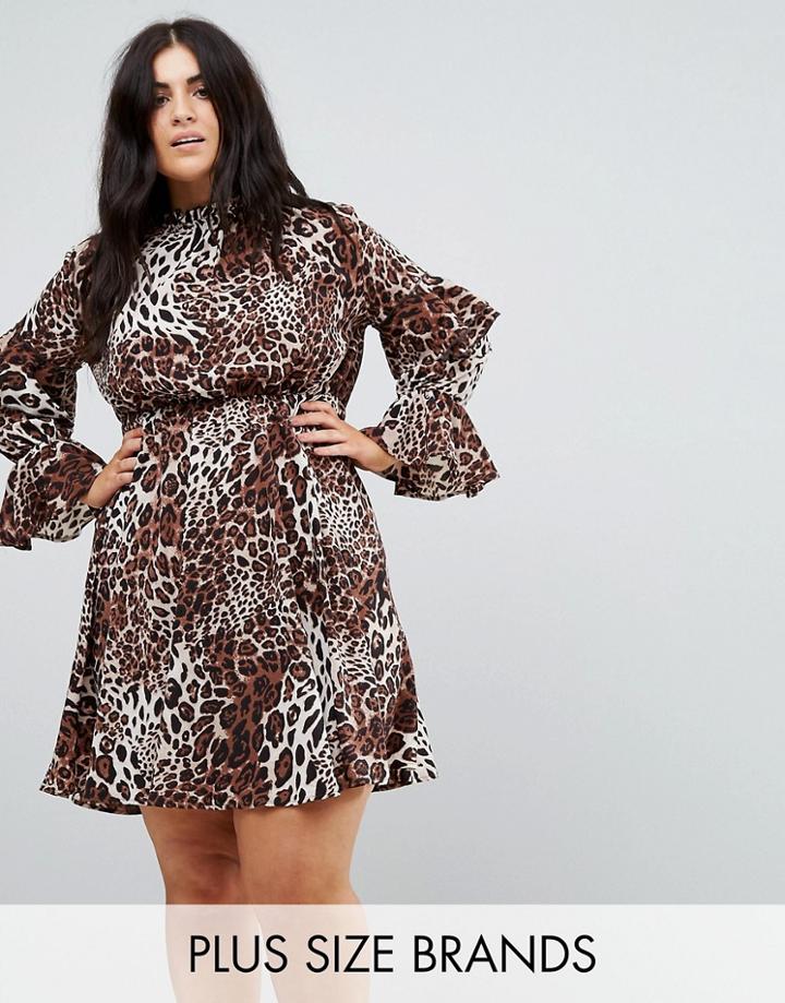 Club L Plus High Neck Detailed Tiered Arm Dress - Multi