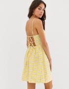 Glamorous Cami Dress With Tie Back In Banana Stripe-yellow