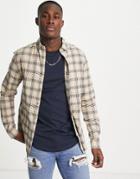 Asos Design Plaid Shirt In Beige-neutral