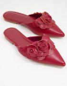 Asos Design Larch 3d Flowers Pointed Ballet Mules In Burgundy-red