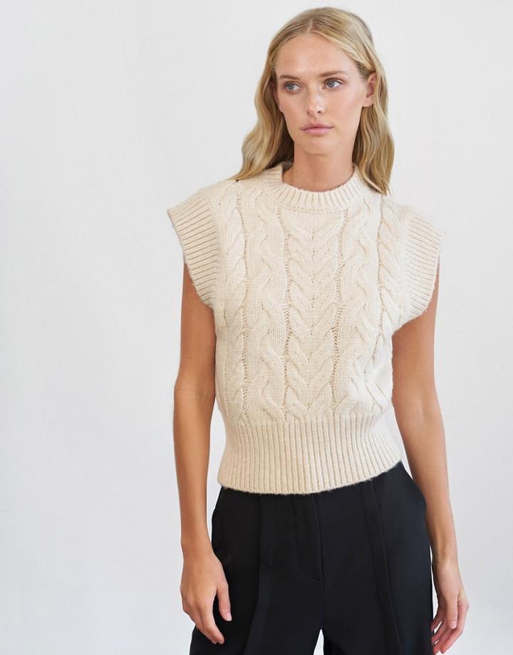 4th & Reckless Cable Knit Vest In Cream-white