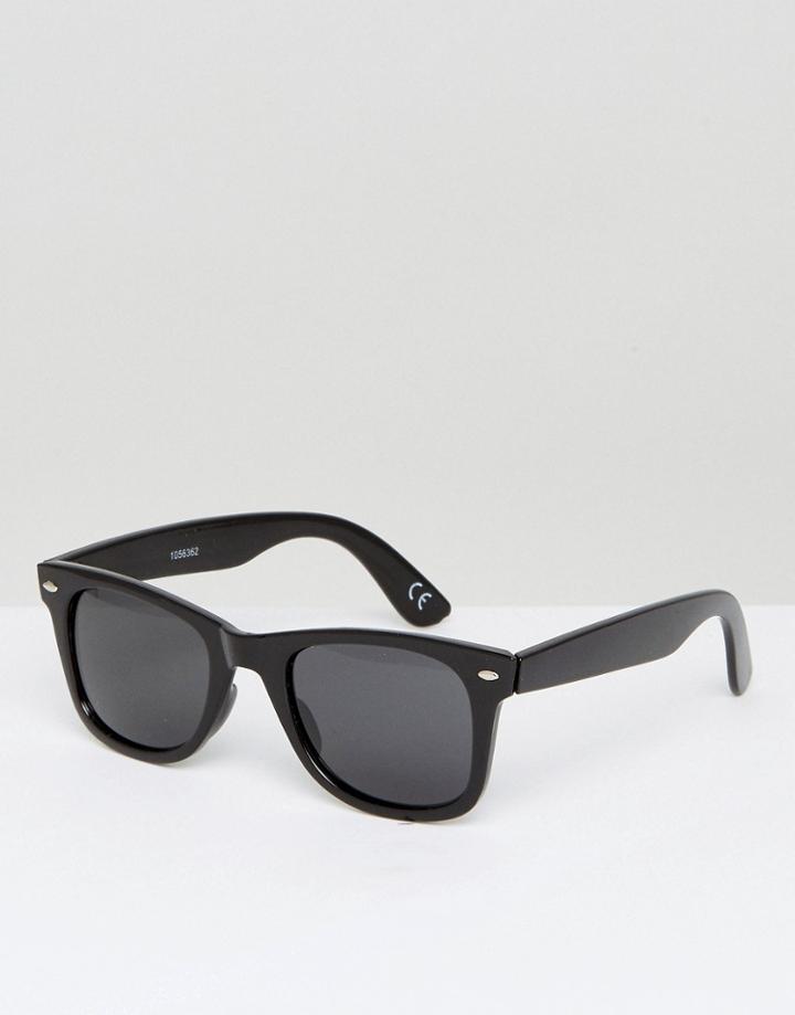 Asos Square Sunglasses In Shiny Black With Polarised Smoke Lens - Black