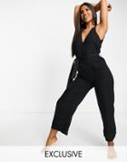 Fashion Union Exclusive V Neck Jumpsuit With Pocket Detailing In Black