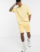 Asos Design Two-piece Oversized Heavyweight T-shirt In Tie Dye With Dark Future Logo Embroidery-yellow