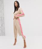 Asos Design Lounge Neon Side Stripe Sweat Crop & Jogger Set - Pink