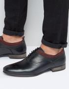 Asos Lace Up Oxford Shoes In Black Leather With Burgundy Suede Detail
