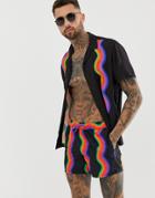Asos Design Two-piece Swim Shorts In Black Base With Rainbow Squiggles In Short Length - Black