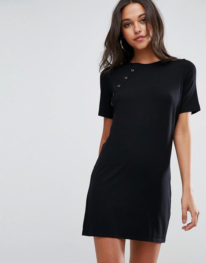 Asos Mini T-shirt Dress With Button Detail - Black