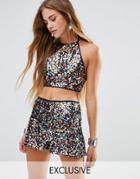 Young Bohemians Halter Neck Top In Rainbow Sequin Co-ord - Multi