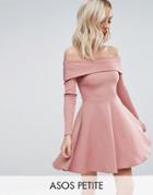 Asos Petite Premium Heavy Rib Bardot Skater Dress - Pink