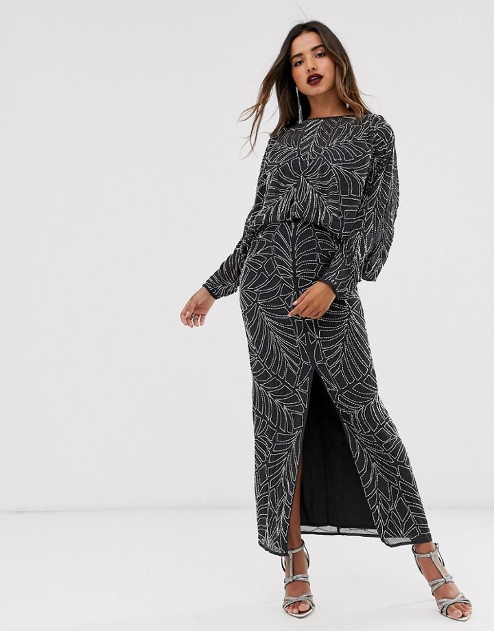 Asos Edition Batwing Leaf Embellished Maxi Dress With Open Back