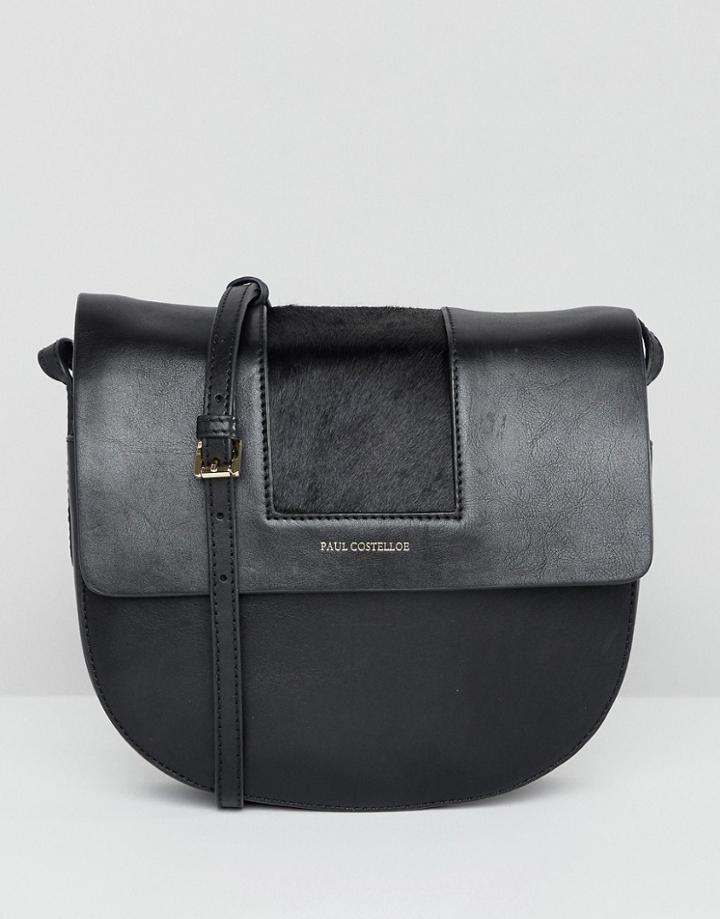 Paul Costelloe Real Leather Fold Over Saddle Cross Body Bag - Black