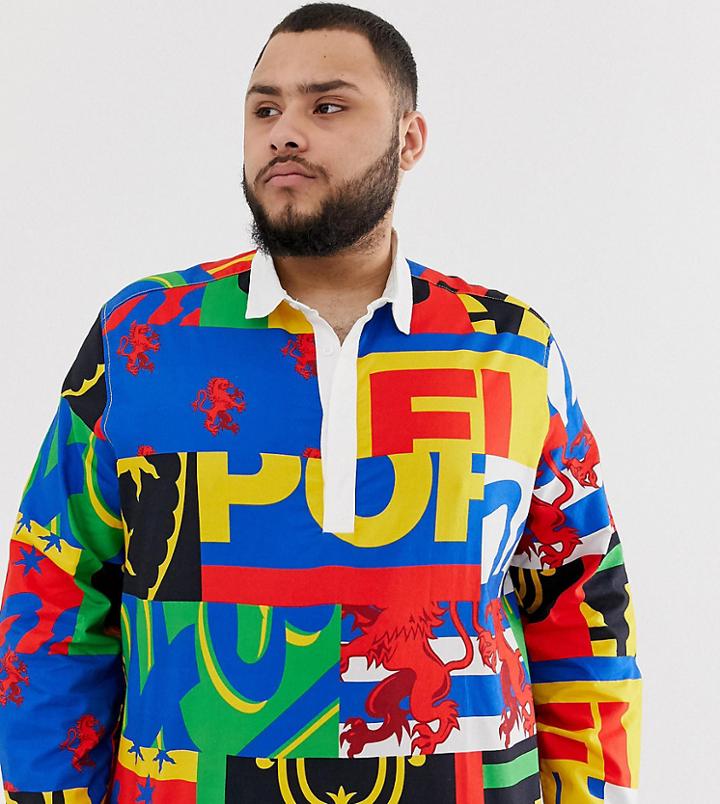 Asos Design Plus Overhead Regular Fit Shirt With 90s Style Print - Red