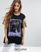 Reclaimed Vintage Hendrix T-shirt With Sequin Sleeve - Black