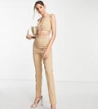 Asos Design Tall Formal Jumpsuit In Camel Pinstripe - Part Of A Set-neutral