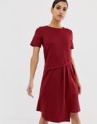 Asos Design Oversized Drape Midi T-shirt Dress-red