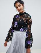 Closet London High Neck Foral Lace Top - Multi