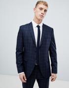 Selected Homme Navy Suit Jacket With Grid Check In Slim Fit-gray