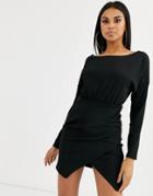 Ivyrevel Ribbed Mini Dress With Wrap Skirt In Black - Black