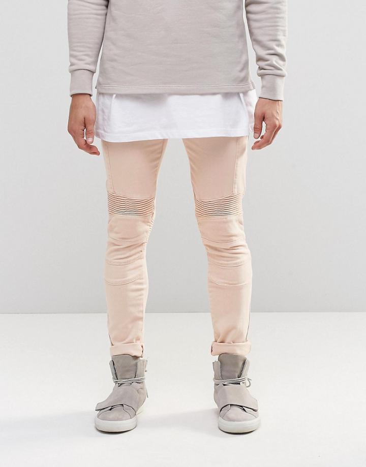 Asos Super Skinny Jeans With Biker Details In Pink - Rose Smoke