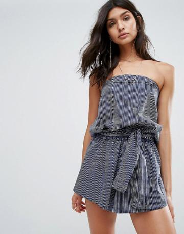 Faithful Stripe Bardot Romper - Navy